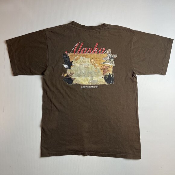 VTG Y2K Norwegian Cruise Line T shirt Mens M Alaska Brown Animal Wildlife - Picture 1 of 15